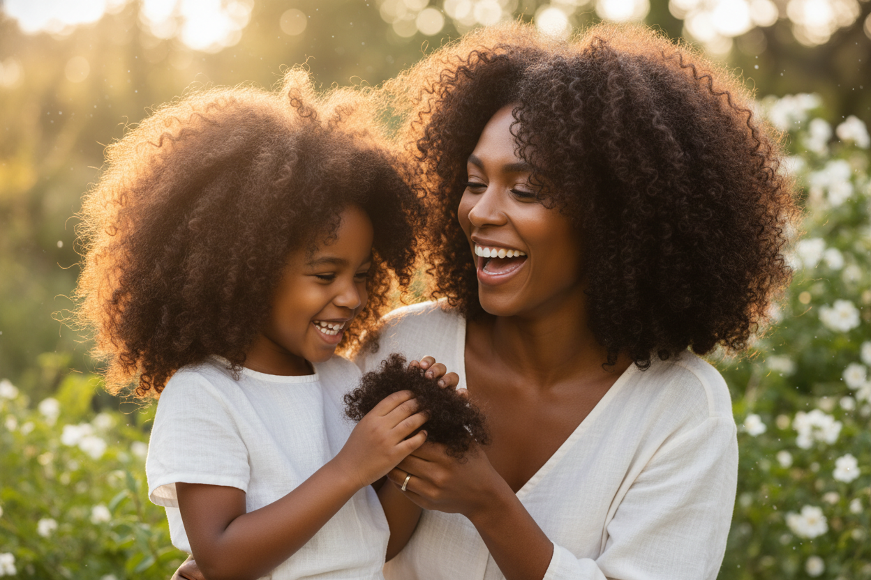 black mother and her daughter with curly hair to go along with this text Healthy Hair, Happy Families 🌿
Grow & Flow brings natural, effective hair care to moms, daughters, and the whole family. Join our newsletter to be the first to access our Black Friday sale starting Nov 18th!”